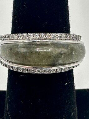 Henri Bendel Jade and Pave Ring Sz 7